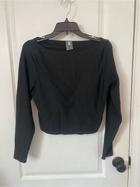 CALIA by Carrie Underwood Black Ribbed Long-Sleeve Square Neck Crop Top